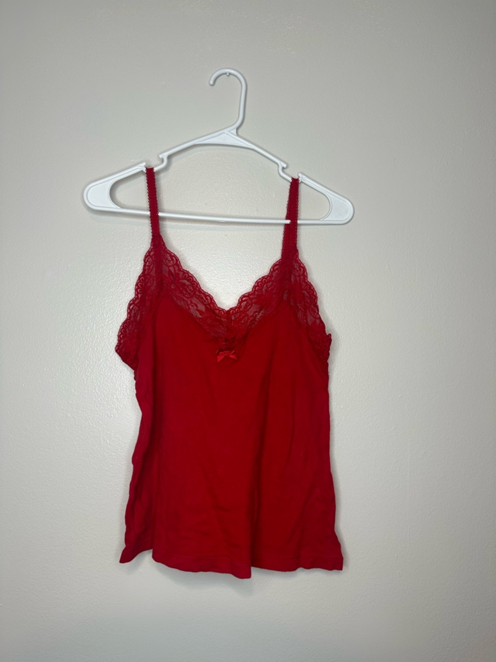 Victoria Secret Red Lace Trim Cami Top Vintage Y2K Size L